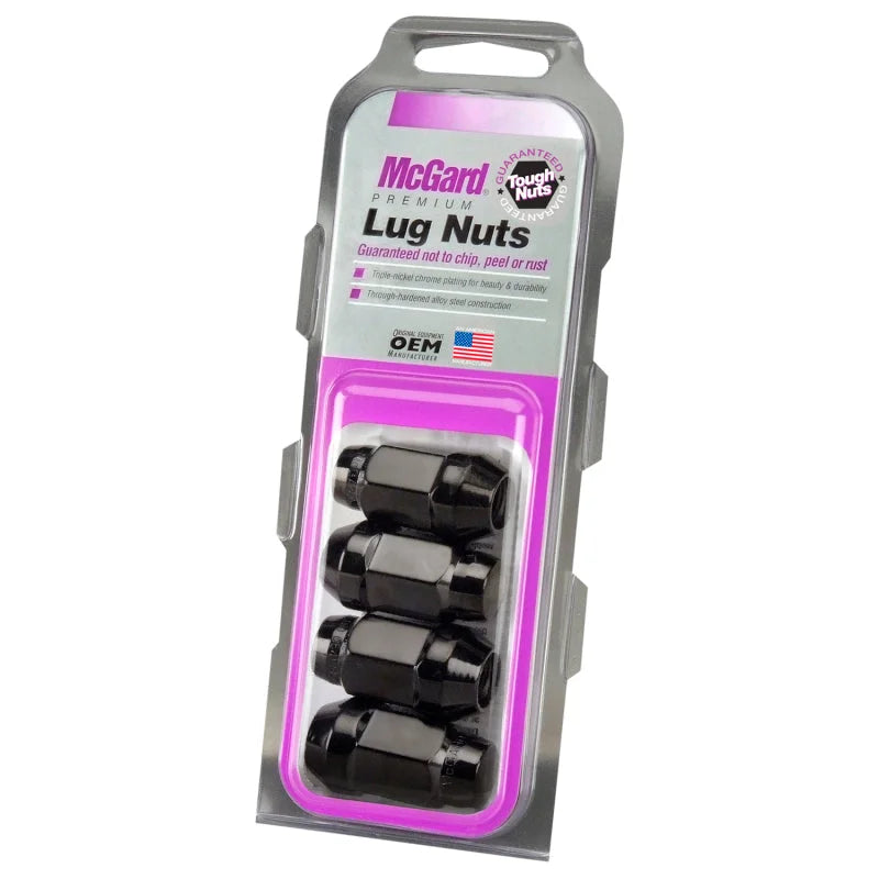 McGard Hex Lug Nut (Cone Seat Bulge Style) M12X1.5 / 3/4 Hex / 1.45in. Length (4-Pack) - Black - Side View