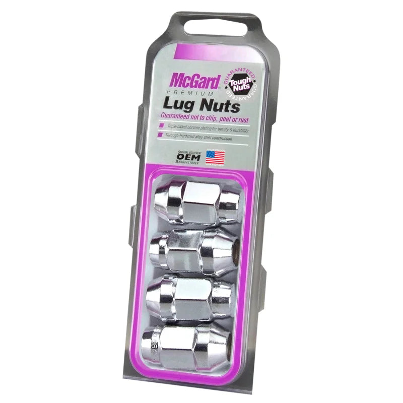 McGard Hex Lug Nut (Cone Seat Bulge Style) M14X1.5 / 13/16 Hex / 1.945in. Length (4-Pack) - Chrome - Side View