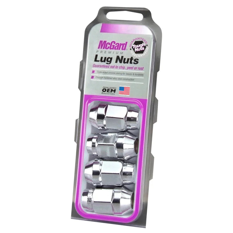 McGard Hex Lug Nut (Cone Seat Bulge Style) M14X1.5 / 22mm Hex / 1.635in. Length (4-Pack) - Chrome - Side View
