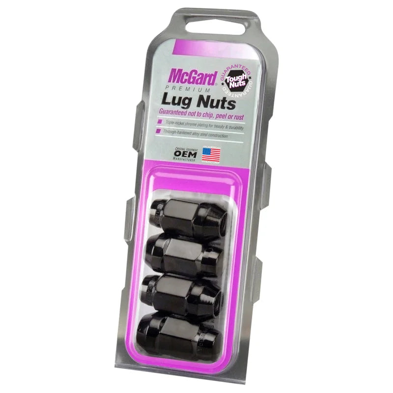 McGard Hex Lug Nut (Cone Seat Bulge Style) M14X1.5 / 22mm Hex / 1.945in. Length (4-Pack) - Black - Side View