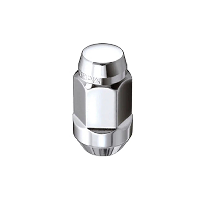 McGard Hex Lug Nut (Cone Seat Bulge Style) M14X1.5 / 22mm Hex / 1.945in. Length (4-Pack) - Chrome - Side View