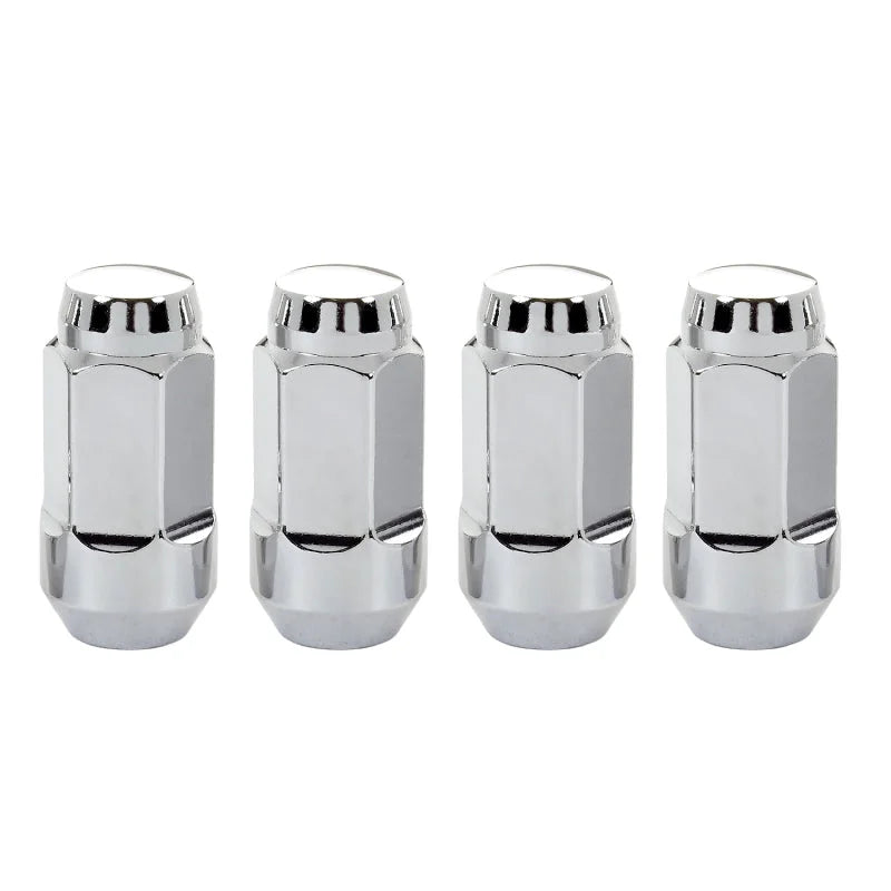 McGard Hex Lug Nut (Cone Seat Bulge Style) M14X1.5 / 22mm Hex / 1.945in. Length (4-Pack) - Chrome - Back View