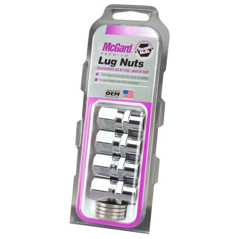 McGard Hex Lug Nut (Drag Racing Short Shank) 1/2-20 / 13/16 Hex / 1.6in. Length (4-Pack) - Chrome - Detail View