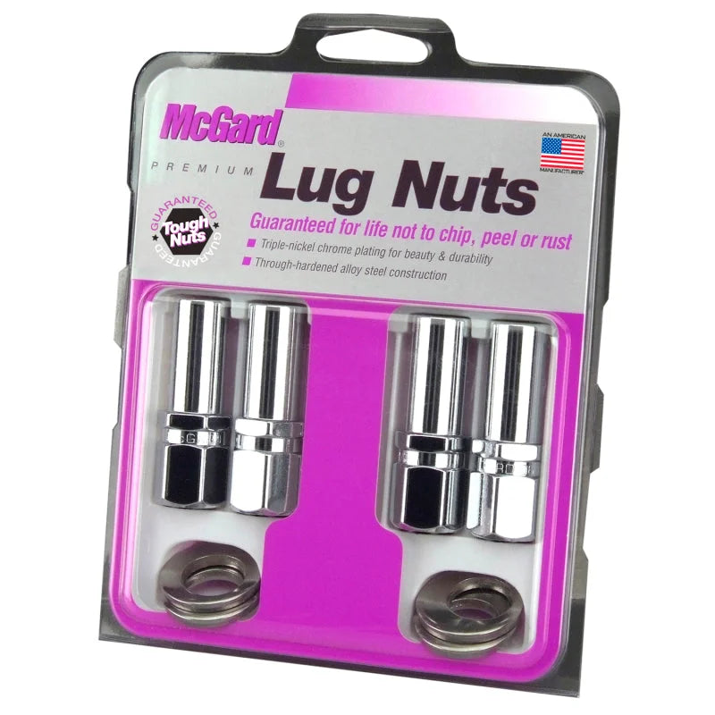 McGard Hex Lug Nut (Drag Racing X-Long Shank) 1/2-20 / 13/16 Hex / 2.475in. Length (4-Pack) - Chrome - Detail View