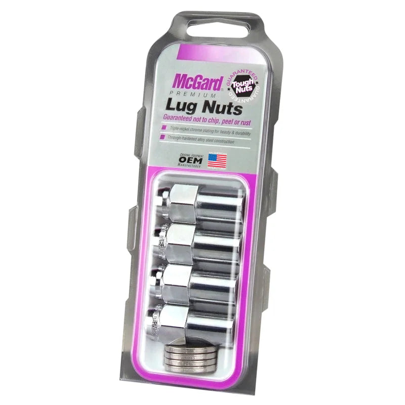 McGard Hex Lug Nut (Long Shank - .946in.) 1/2-20 / 13/16 Hex / 1.85in. Length (4-Pack) - Chrome - Side View