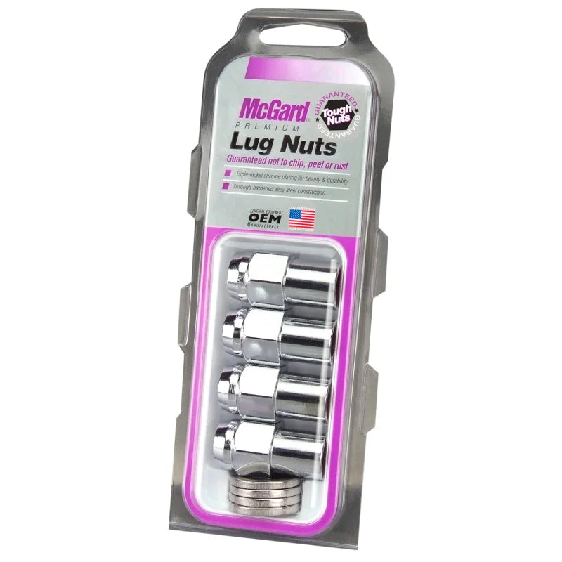McGard Hex Lug Nut (Reg. Shank - .746in.) 1/2-20 / 13/16 Hex / 1.65in. Length (4-Pack) - Chrome - Side View