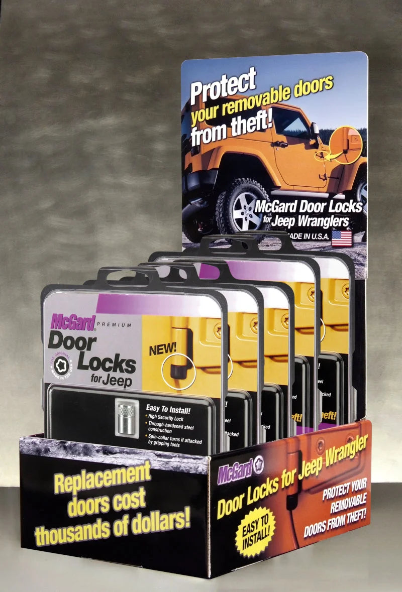 McGard Jeep Door Lock Counter Display - Incl. (3) Sets of 76060 / (2) Sets of 76057 / (1) Display - Side View