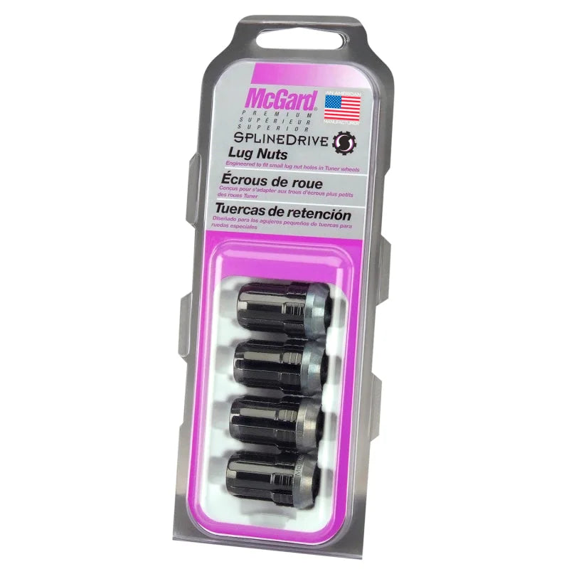 McGard SplineDrive Lug Nut (Cone Seat) M12X1.25 / 1.24in. Length (4-Pack) - Black (Req. Tool) - Detail View