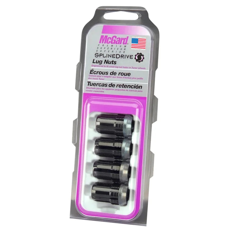 McGard SplineDrive Lug Nut (Cone Seat) M12X1.5 / 1.24in. Length (4-Pack) - Black (Req. Tool) - Side View