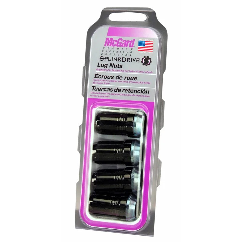McGard SplineDrive Lug Nut (Cone Seat) M14X1.5 / 1.935in. Length (4-Pack) - Black (Req. Tool) - Back View