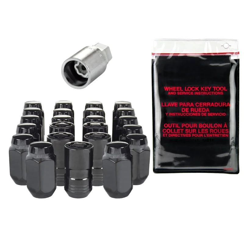 McGard SplineDrive Tuner 23-PC Jeep JL Install Kit w/Locks & Tool (Cone) M14X1.5 / 22m Hex - Black - Side View