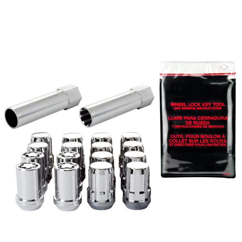 McGard SplineDrive Tuner 4 Lug Install Kit w/Locks & Tool (Cone) M12X1.25 / 13/16 Hex - Chrome - Side View