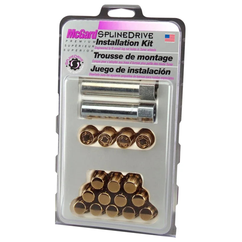 McGard SplineDrive Tuner 4 Lug Install Kit w/Locks & Tool (Cone) M12x1.25 / 13/16 Hex - Gold (CS) - Side View