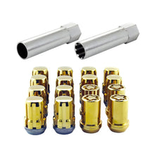 Load image into Gallery viewer, McGard SplineDrive Tuner 4 Lug Install Kit w/Locks &amp; Tool (Cone) M12x1.25 / 13/16 Hex - Gold (CS) - Detail View