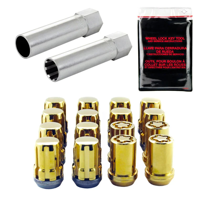 McGard SplineDrive Tuner 4 Lug Install Kit w/Locks & Tool (Cone) M12X1.5 / 13/16 Hex - Gold - Side View