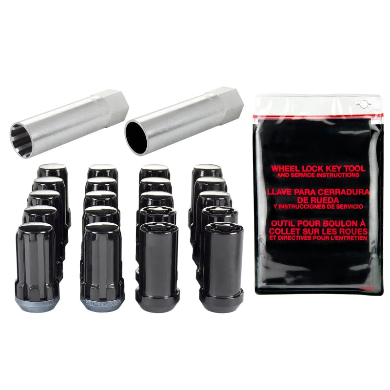 McGard SplineDrive Tuner 5 Lug Install Kit w/Locks & Tool (Cone) M14X1.5 / 22mm Hex - Blk - Side View