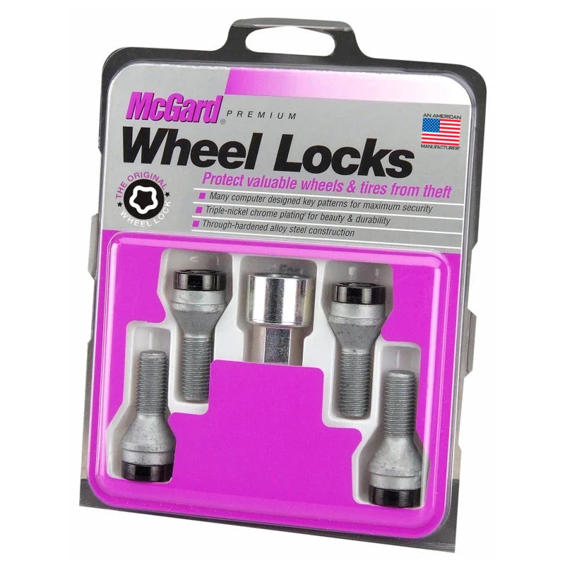 McGard Wheel Lock Bolt Set - 4pk. (Cone Seat) M12X1.5 / 17mm Hex / 25.5mm Shank Length - Black - Back View