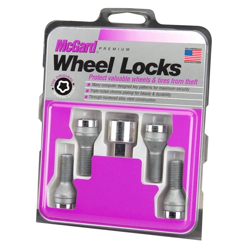 McGard Wheel Lock Bolt Set - 4pk. (Cone Seat) M12X1.5 / 17mm Hex / 25.5mm Shank Length - Chrome - Back View