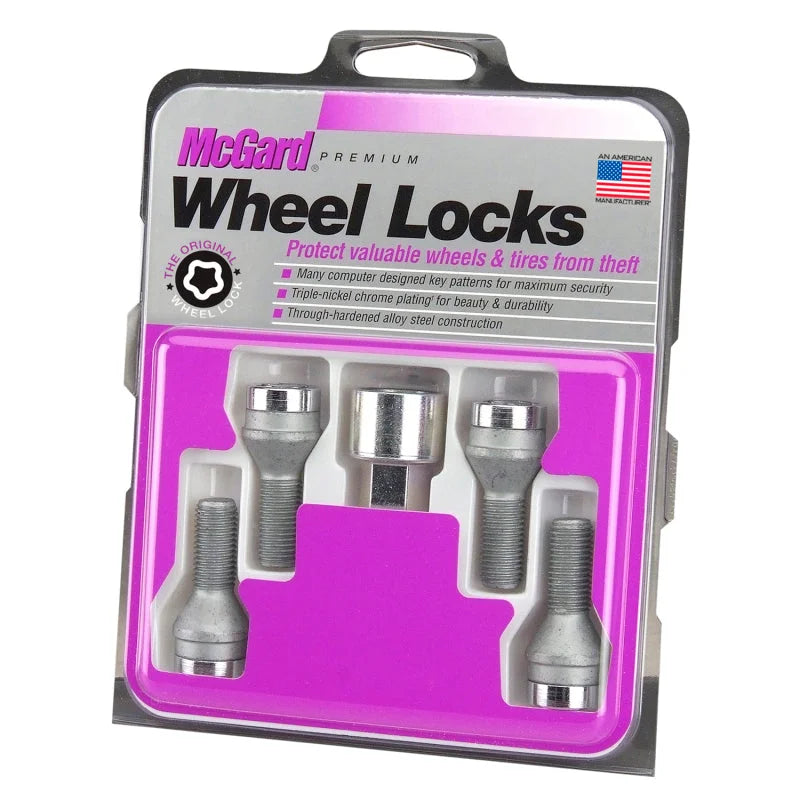 McGard Wheel Lock Bolt Set - 4pk. (Cone Seat) M12X1.5 / 17mm Hex / 49.2mm Shank Length - Chrome - Installation View