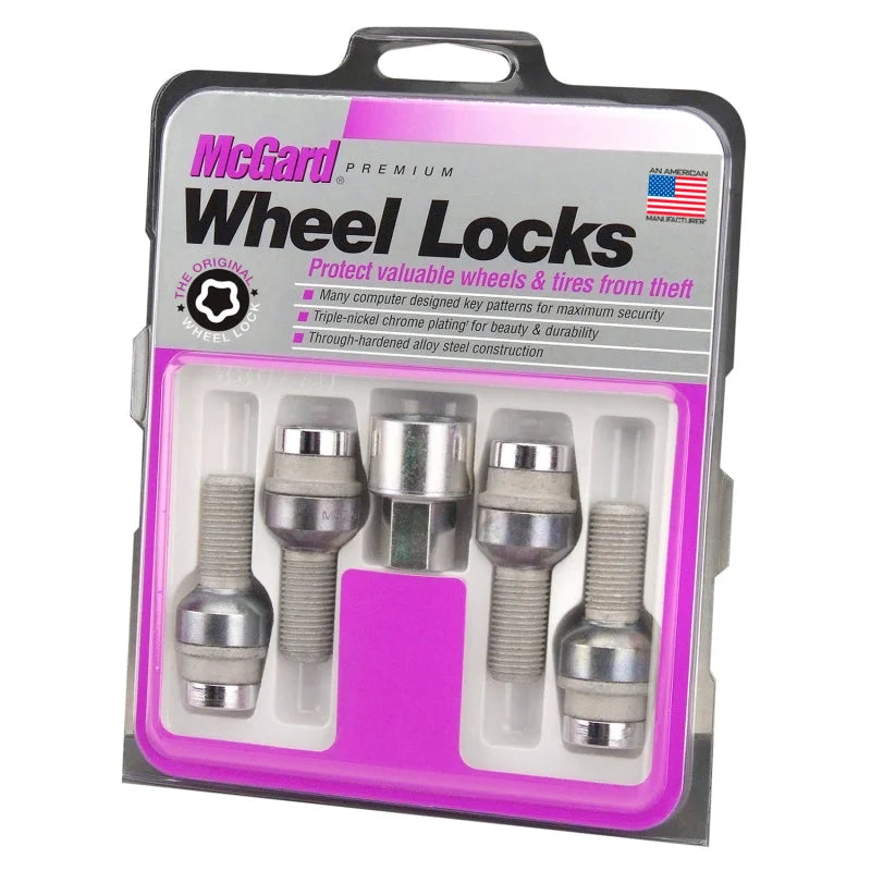 McGard Wheel Lock Bolt Set - 4pk. (Radius Seat) M14X1.5 / 17mm Hex / 28.2mm Shank Length - Chrome - Side View