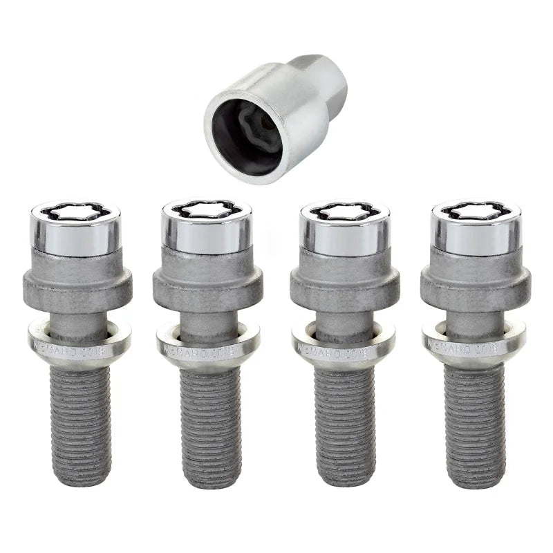 McGard Wheel Lock Bolt Set - 4pk. (Radius Seat) M14X1.5 / 19mm Hex / 35.4mm Shank Length - Chrome - Detail View