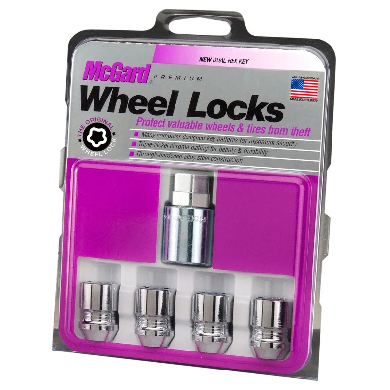 McGard Wheel Lock Nut Set - 4pk. (Cone Seat) M12X1.25 / 19mm & 21mm Dual Hex / 1.28in. L - Chrome - Side View