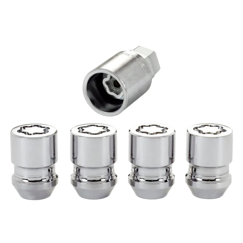 McGard Wheel Lock Nut Set - 4pk. (Cone Seat) M12X1.5 / 19mm & 21mm Dual Hex / 1.28in. L - Chrome - Side View