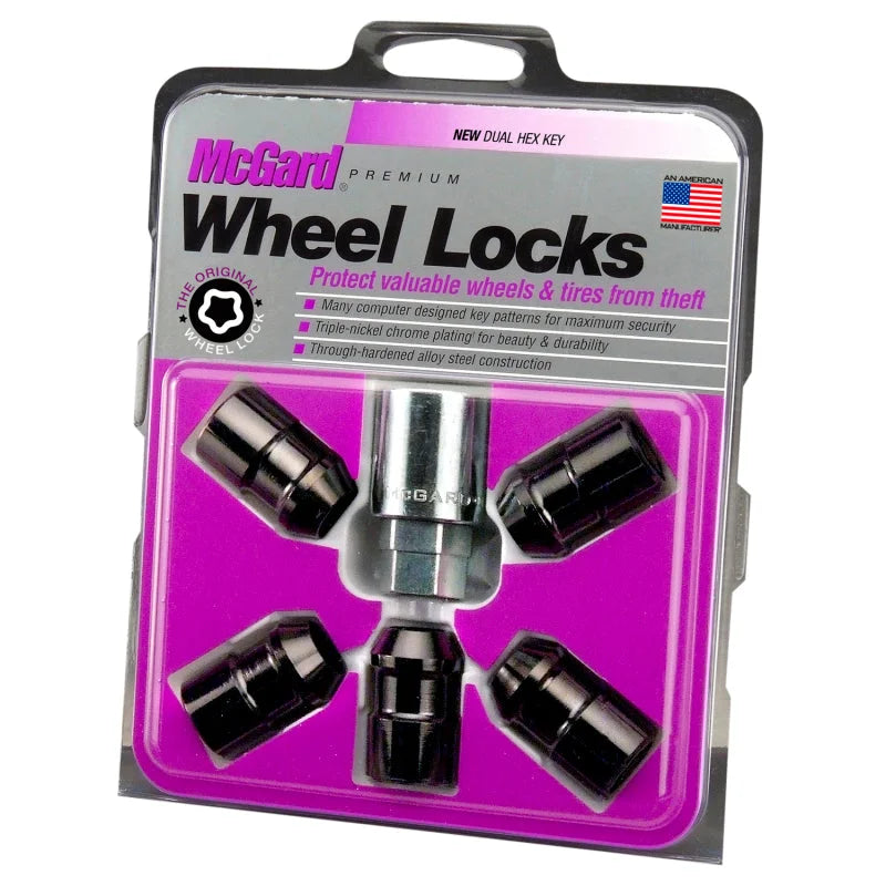 McGard Wheel Lock Nut Set - 5pk. (Cone Seat) 1/2-20 / 3/4 &13/16 Dual Hex / 1.46in. Length - Black - Side View