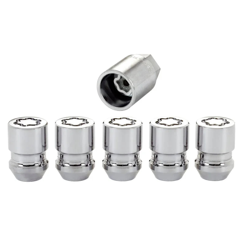 McGard Wheel Lock Nut Set - 5pk. (Cone Seat) M12X1.5 / 13/16 Hex / 1.28in. Length - Chrome - Back View