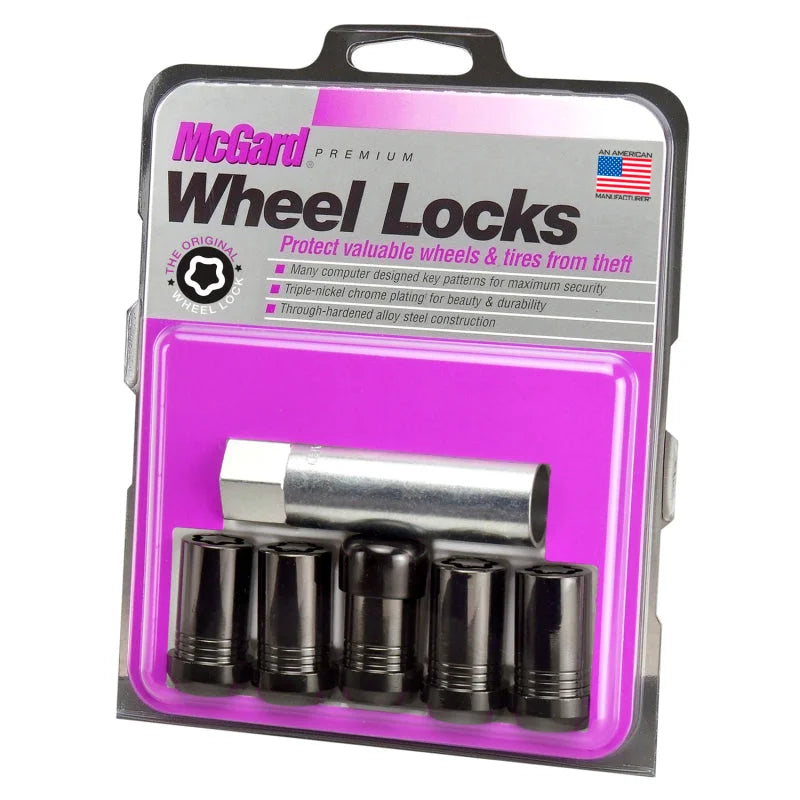 McGard Wheel Lock Nut Set - 5pk. (Cone Seat Tuner) M14X1.5 / 22mm Hex / 1.648in OAL - Black - Back View