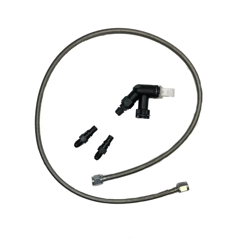 McLeod Line Assy Mustang 2005-Up 36in W/Male Wire Clip Fittings & Elbow Bleeder - Side View
