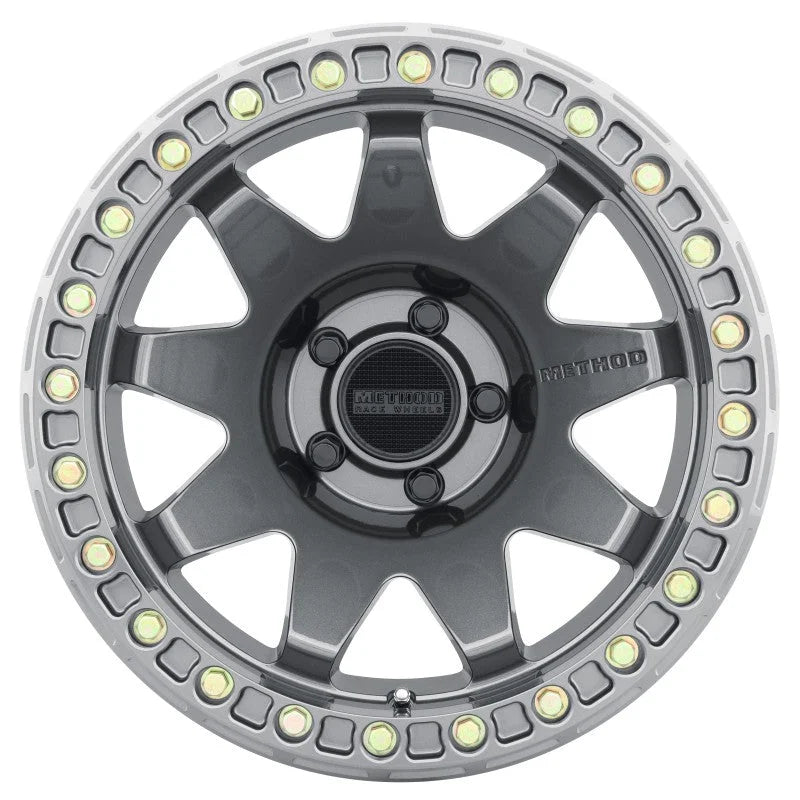 Method MR108 17x9 -44mm Offset 5x5 71.5mm CB Gloss Titanium w/BH-H24125-38 Wheel - Side View