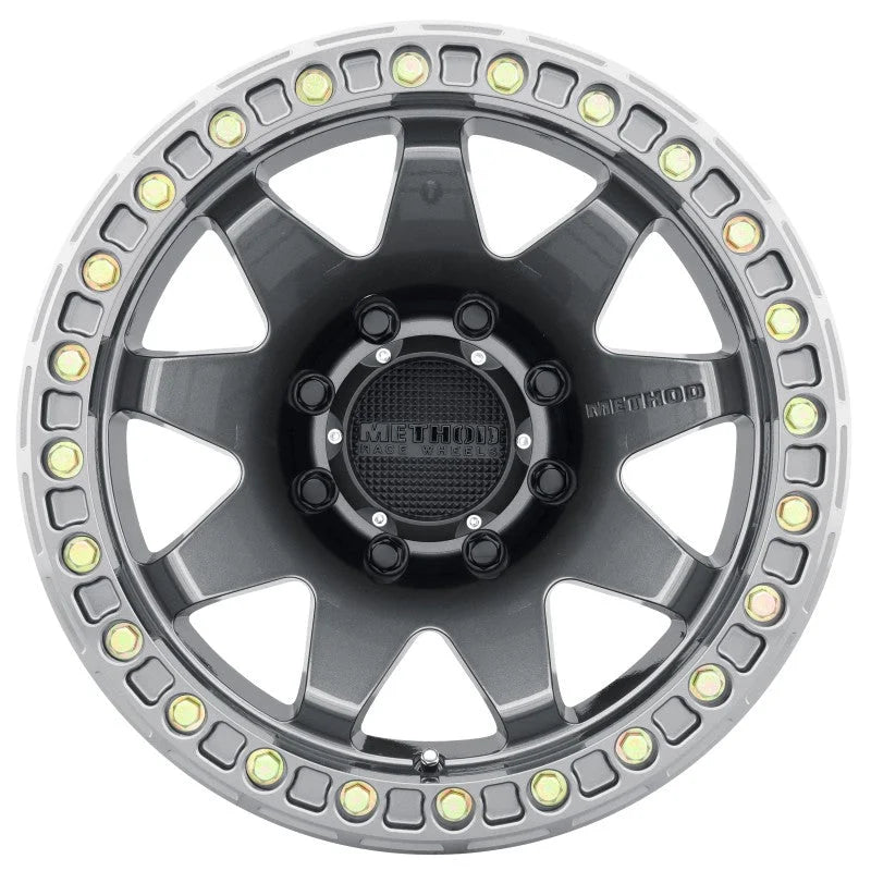 Method MR108 17x9 -44mm Offset 8x6.5 130.81mm CB Gloss Titanium w/BH-H24125-38 Wheel - Side View