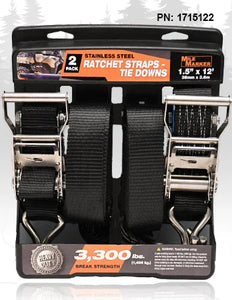 Mile Marker 1.5" x 12ft Stainless Ratchet Strap (2-pack) 1715122 - Main Product View