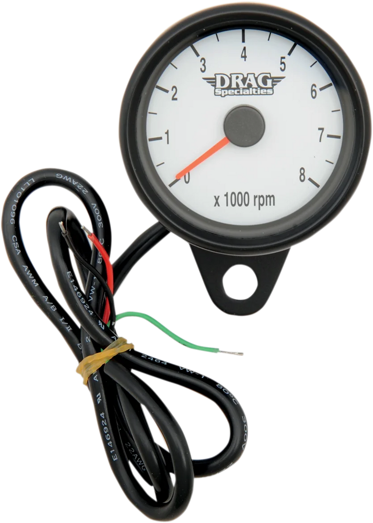 Mini Electronic Tachometer - White - Backlit LED Black Face - 2.4" DragSpecialties 21-6849BDSW - Main Product View