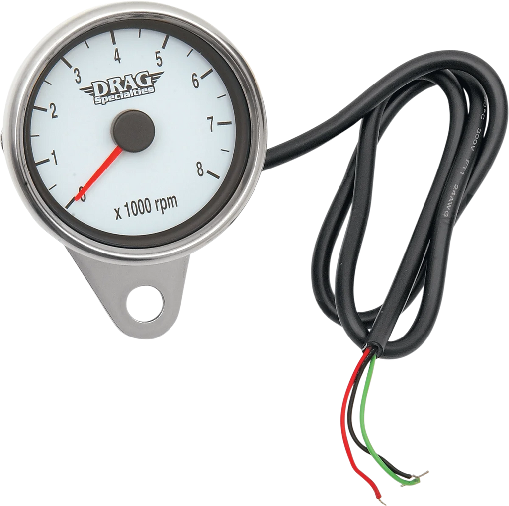 Mini Electronic Tachometer - White - Backlit LED Black Face - 2.4" DragSpecialties 21-6849BDSW - Side View