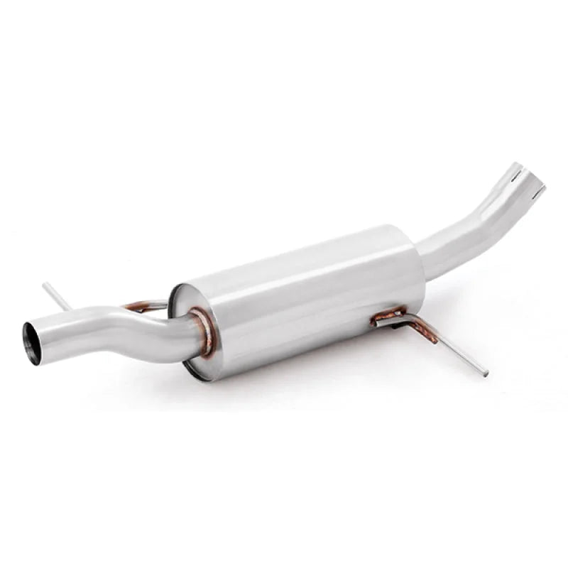 Mishimoto 14-16 Ford Fiesta ST 1.6L 2.5in Stainless Steel Cat-Back Exhaust w/ Burnt Ti Tips - Back View