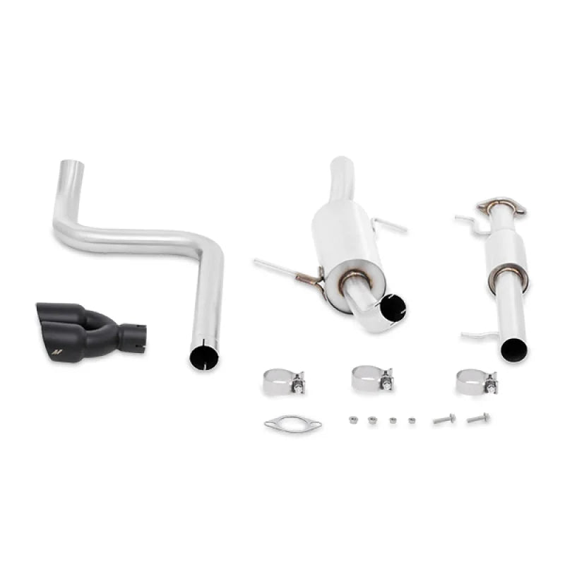 Mishimoto 14-16 Ford Fiesta ST 1.6L 2.5in Stainless Steel Resonated Cat-Back Exhaust w/ Black Tips - Side View