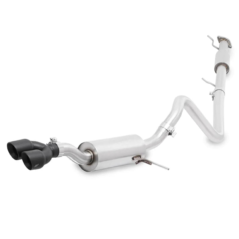Mishimoto 14-16 Ford Fiesta ST 1.6L 2.5in Stainless Steel Resonated Cat-Back Exhaust w/ Black Tips - Installation View