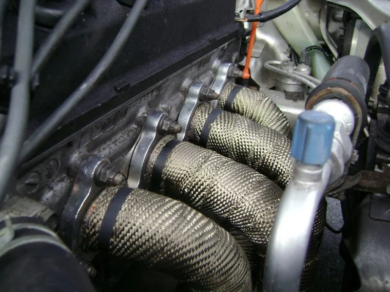 Mishimoto 2 inch x 35 feet Heat Wrap with Stainless Locking Tie Set - Installation View