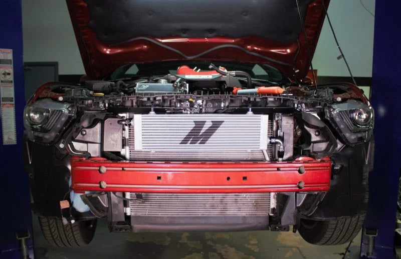 Mishimoto 2015+ Ford Mustang GT Thermostatic Oil Cooler Kit - Silver - Back View