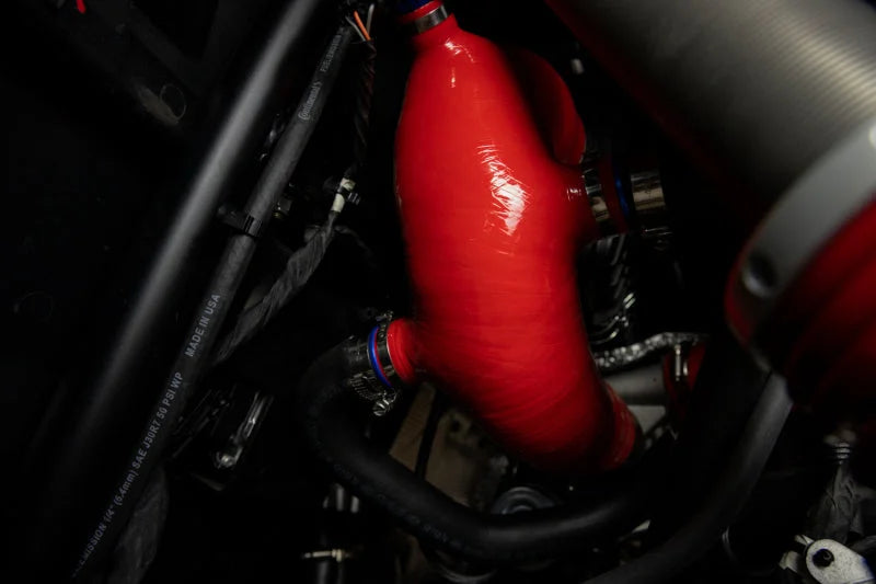 Mishimoto 2016+ Polaris RZR XP Turbo Silicone Intake J-Tube - Red - Installation View