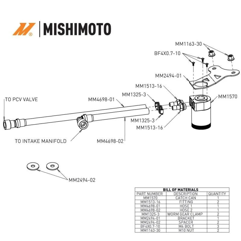 Mishimoto 2024+ Ford Mustang 2.3L EcoBoost Oil Catch Can PCV Side - Back View