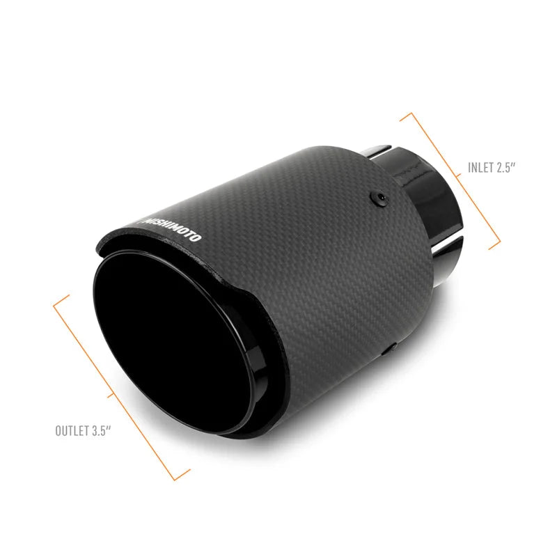 Mishimoto 2x Carbon Fiber Muffler Tip 2.5in Inlet 3.5in Outlet Black - Installation View