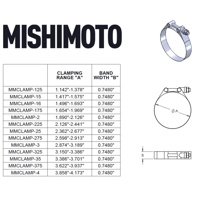 Mishimoto 3.5 Inch Stainless Steel T-Bolt Clamps - Back View
