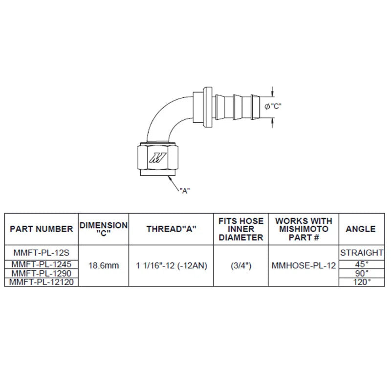 Mishimoto 45-Degree Push Lock Fitting -12AN - Side View