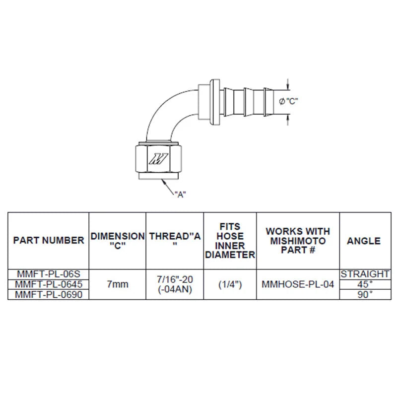 Mishimoto 45 Degree Push Lock Fitting - 4AN - Side View