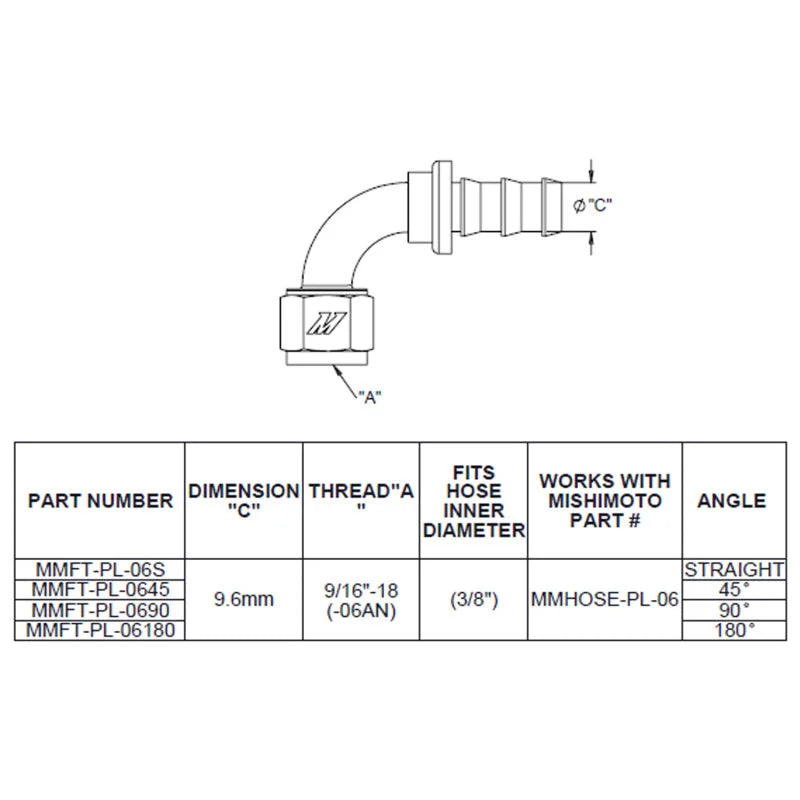 Mishimoto 90 Degree Push Lock Fitting - 6AN - Side View