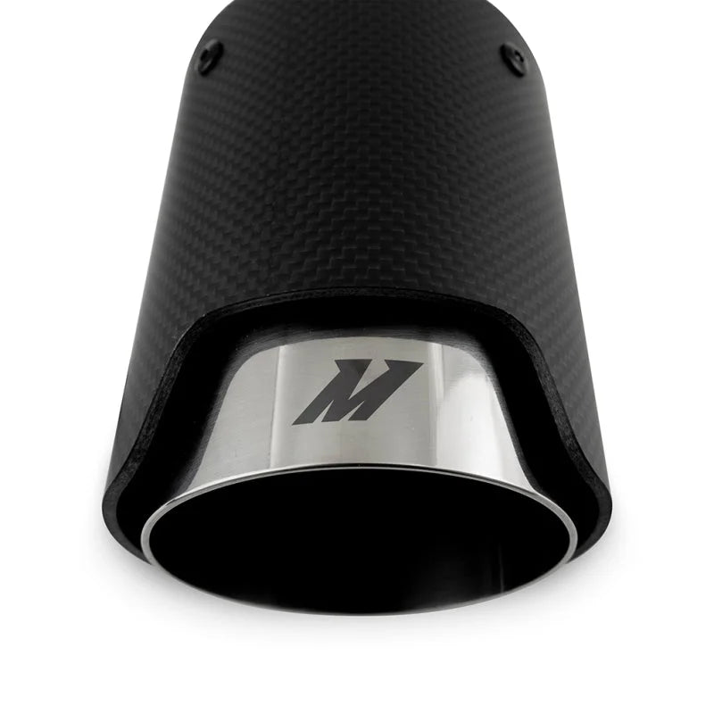 Mishimoto Carbon Fiber Muffler Tip 2.5in Inlet 3.5in Outlet M Polished - Side View