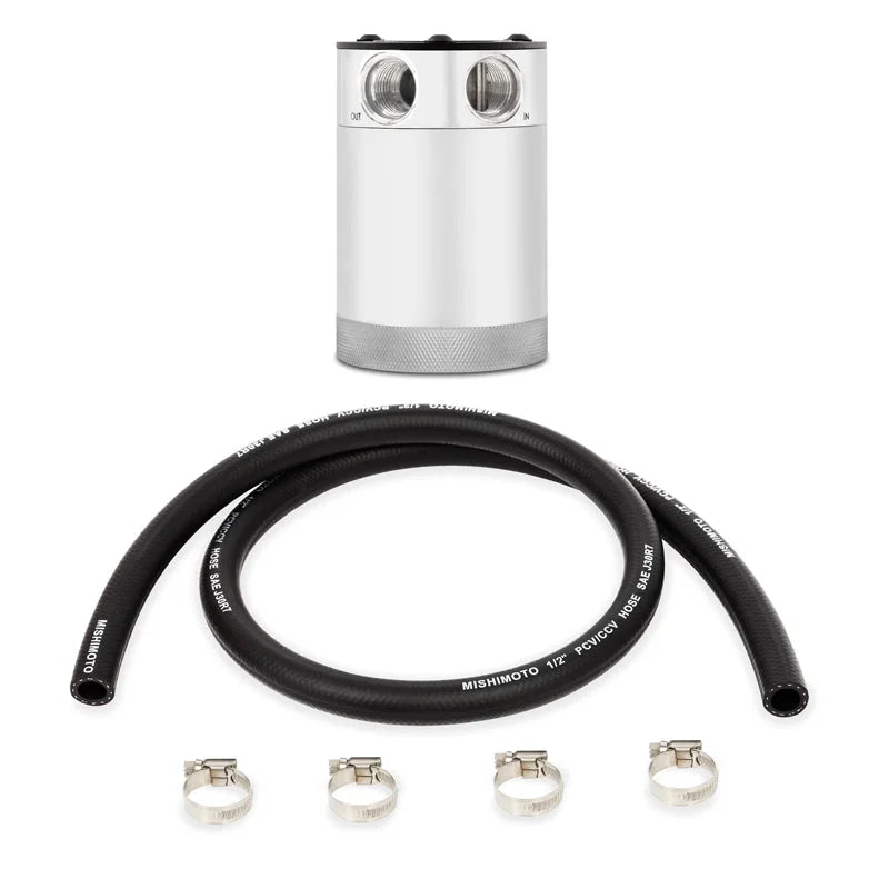 Mishimoto Compact Baffled Oil Catch Can - 2-Port - Polished - Side View